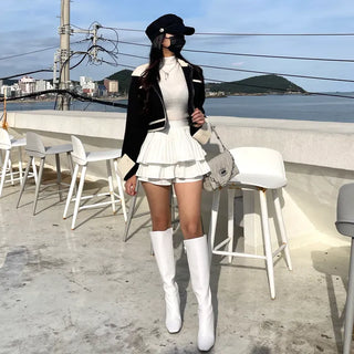 Combination Pleated Tiered Mini Skorts Skirt