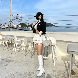 Combination Pleated Tiered Mini Skorts Skirt