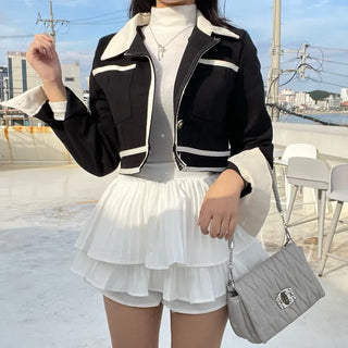 Combination Pleated Tiered Mini Skorts Skirt