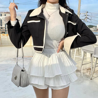 Combination Pleated Tiered Mini Skorts Skirt