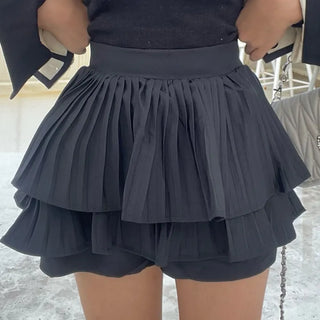 Combination Pleated Tiered Mini Skorts Skirt