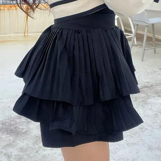 Combination Pleated Tiered Mini Skorts Skirt
