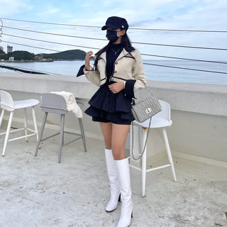 Combination Pleated Tiered Mini Skorts Skirt