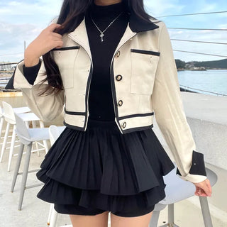 Combination Pleated Tiered Mini Skorts Skirt