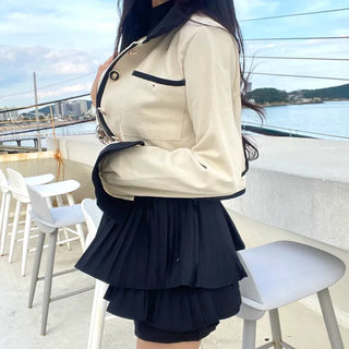 Combination Pleated Tiered Mini Skorts Skirt