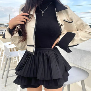 Combination Pleated Tiered Mini Skorts Skirt