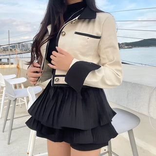 Combination Pleated Tiered Mini Skorts Skirt
