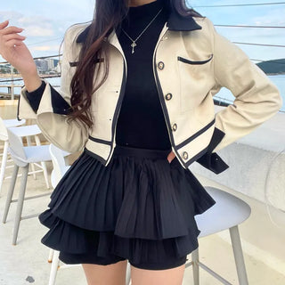 Combination Pleated Tiered Mini Skorts Skirt