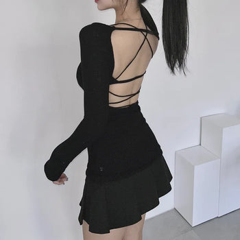 Backless Back Slit Knit Sleeveless Set Delicate Fit