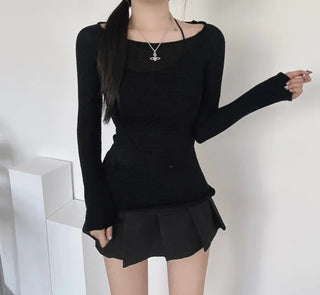 Backless Back Slit Knit Sleeveless Set Delicate Fit