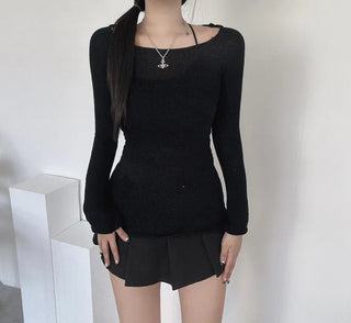 Backless Back Slit Knit Sleeveless Set Delicate Fit