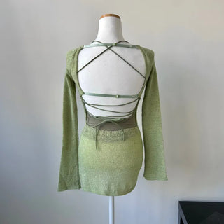 Backless Back Slit Knit Sleeveless Set Delicate Fit