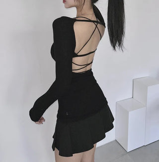 Backless Back Slit Knit Sleeveless Set Delicate Fit