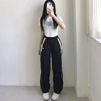 Y2K Unique Hip Crinkle Contrast Stripe Wide Fit