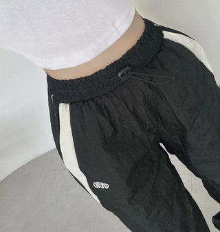 Y2K Unique Hip Crinkle Contrast Stripe Wide Fit