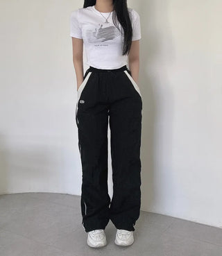 Y2K Unique Hip Crinkle Contrast Stripe Wide Fit