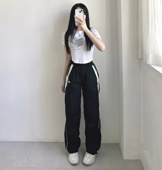 Y2K Unique Hip Crinkle Contrast Stripe Wide Fit