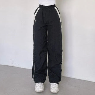 Y2K Unique Hip Crinkle Contrast Stripe Wide Fit