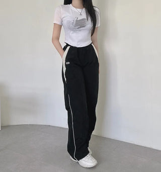 Y2K Unique Hip Crinkle Contrast Stripe Wide Fit