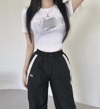 Y2K Unique Hip Crinkle Contrast Stripe Wide Fit
