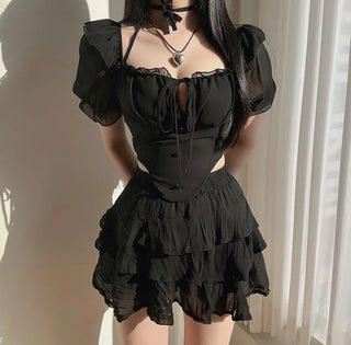 Delicate Chiffon Off-Shoulder Ribbon Halter Neck Button V-Cut
