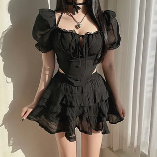 Delicate Chiffon Off-Shoulder Ribbon Halter Neck Button V-Cut