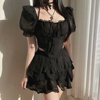 Delicate Chiffon Off-Shoulder Ribbon Halter Neck Button V-Cut