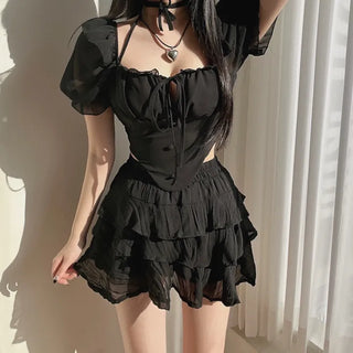 Delicate Chiffon Off-Shoulder Ribbon Halter Neck Button V-Cut
