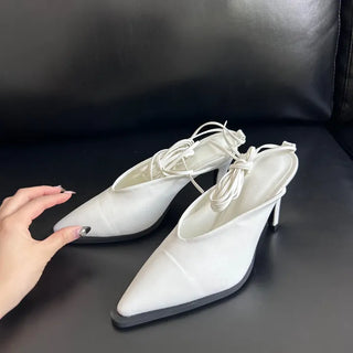 Ballerina Lace-up Ribbon Shoes Mules Heels High