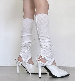 Ballerina Lace-up Ribbon Shoes Mules Heels High