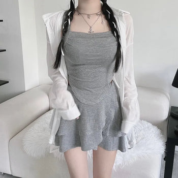 Back Slit Shirt Cardigan Linen Ribbon Oversized Loose