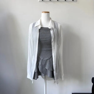 Back Slit Shirt Cardigan Linen Ribbon Oversized Loose