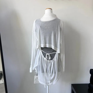 Back Slit Shirt Cardigan Linen Ribbon Oversized Loose
