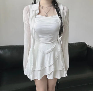 Back Slit Shirt Cardigan Linen Ribbon Oversized Loose