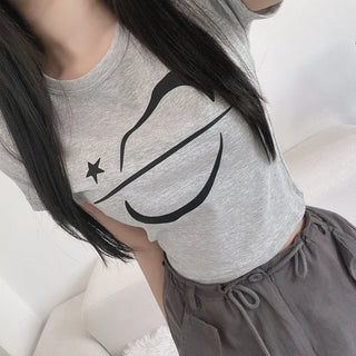 Unique y2k Crop Star Short Sleeve Daily Top