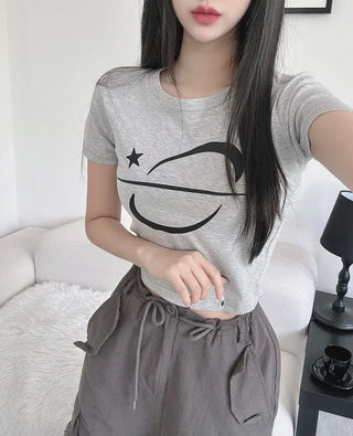 Unique y2k Crop Star Short Sleeve Daily Top