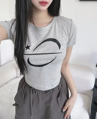 Unique y2k Crop Star Short Sleeve Daily Top