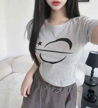 Unique y2k Crop Star Short Sleeve Daily Top