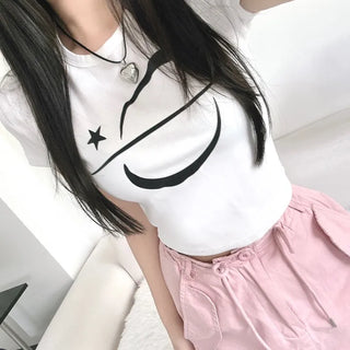 Unique y2k Crop Star Short Sleeve Daily Top