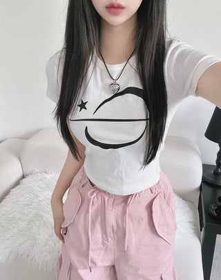 Unique y2k Crop Star Short Sleeve Daily Top