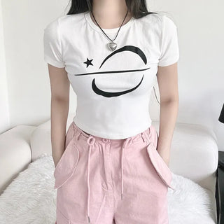 Unique y2k Crop Star Short Sleeve Daily Top