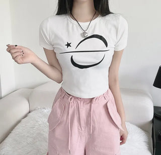 Unique y2k Crop Star Short Sleeve Daily Top