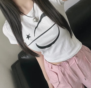 Unique y2k Crop Star Short Sleeve Daily Top