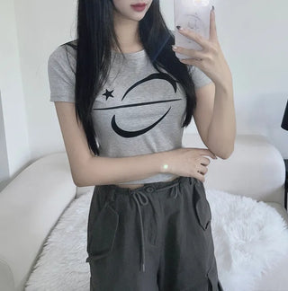 Unique y2k Crop Star Short Sleeve Daily Top