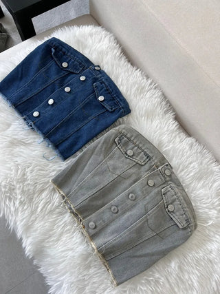Vintage Button Denim Top Washed Tube Tank Sexy