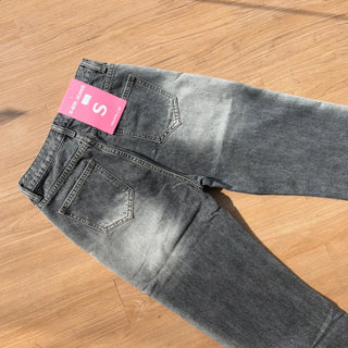 Ice Gray Washed Wide Pants Straight Denim for