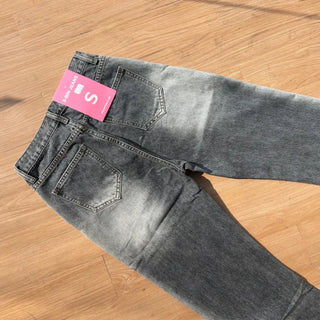 Ice Gray Washed Wide Pants Straight Denim for