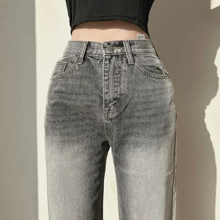 Ice Gray Washed Wide Pants Straight Denim for