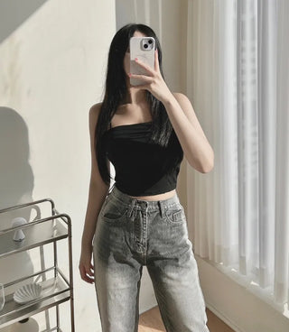 Ice Gray Washed Wide Pants Straight Denim for