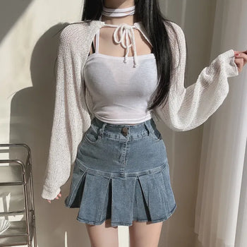 Daily Strap Ribbon Bolero Cardigan Teen Crop String
